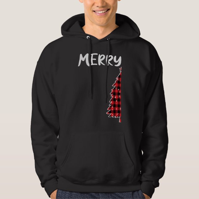 Merry Christmas Tree Buffalo Plaid Xmas Couples Ma Hoodie (Front)