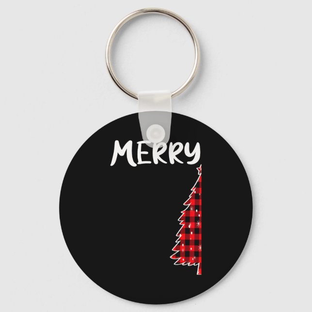 Merry Christmas Tree Buffalo Plaid Xmas Couples Ma Key Ring (Front)