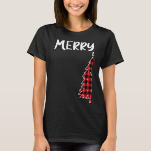 Merry Christmas Tree Buffalo Plaid Xmas Couples Ma T-Shirt