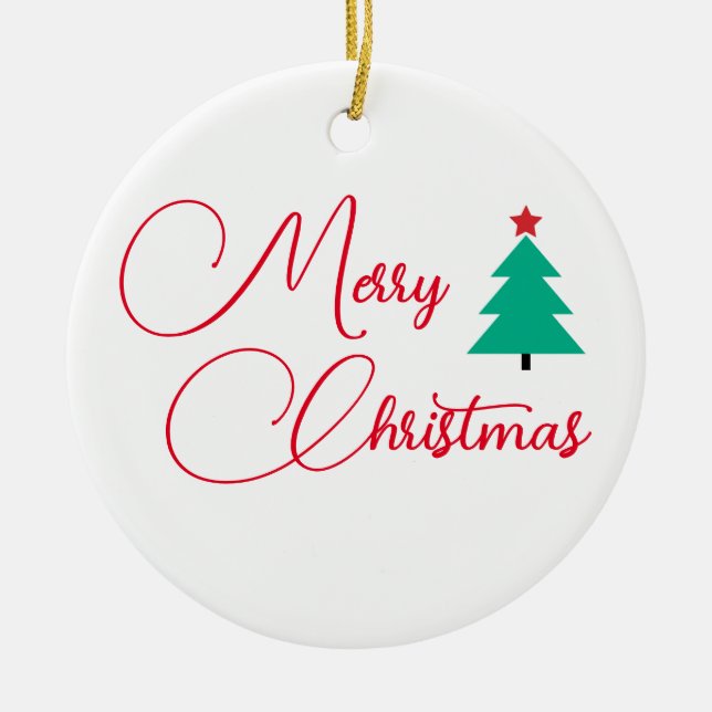 Merry Christmas Tree Calligraphy Ceramic Ornament (Front)