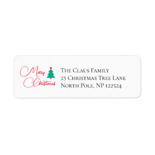 Merry Christmas Tree Calligraphy Return Address Label