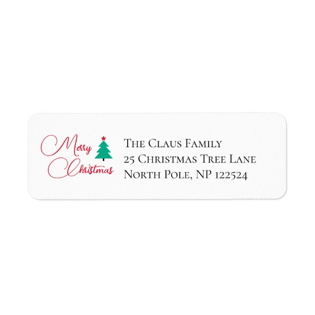 Merry Christmas Tree Calligraphy Return Address Label (Front)