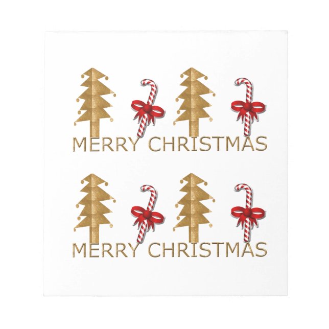 Merry Christmas Tree Candy red gold Notepad (Front)