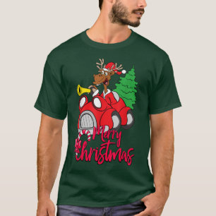 Merry Christmas Tree Car Holiday Funny Reindeer T-Shirt