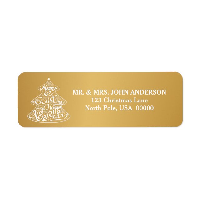 MERRY CHRISTMAS TREE CHALKBOARD GOLD RETURN ADDRESS LABEL (Front)