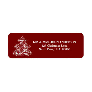 MERRY CHRISTMAS TREE CHALKBOARD RED RETURN ADDRESS LABEL