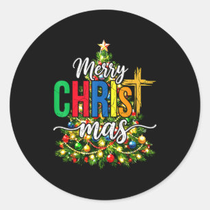 Merry Christmas Tree Christian Xmas  Classic Round Sticker