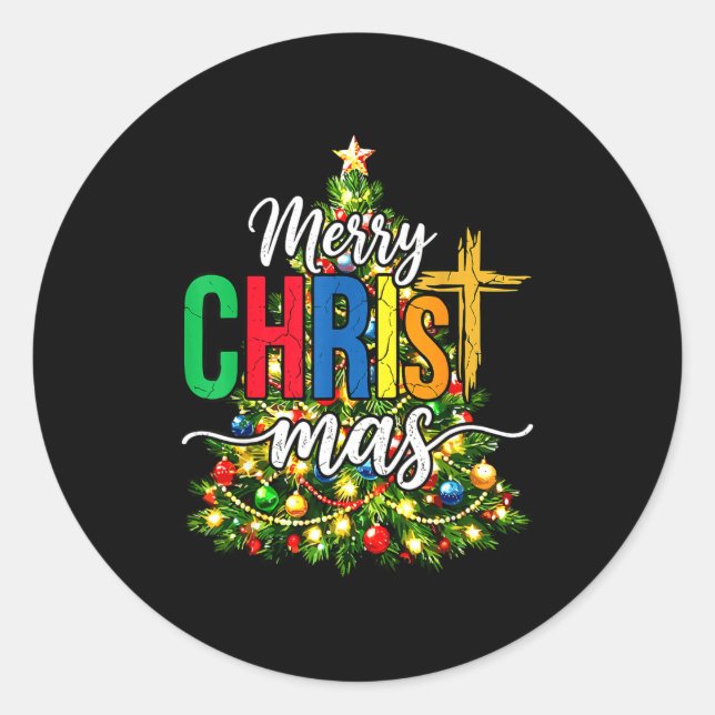 Merry Christmas Tree Christian Xmas  Classic Round Sticker (Front)