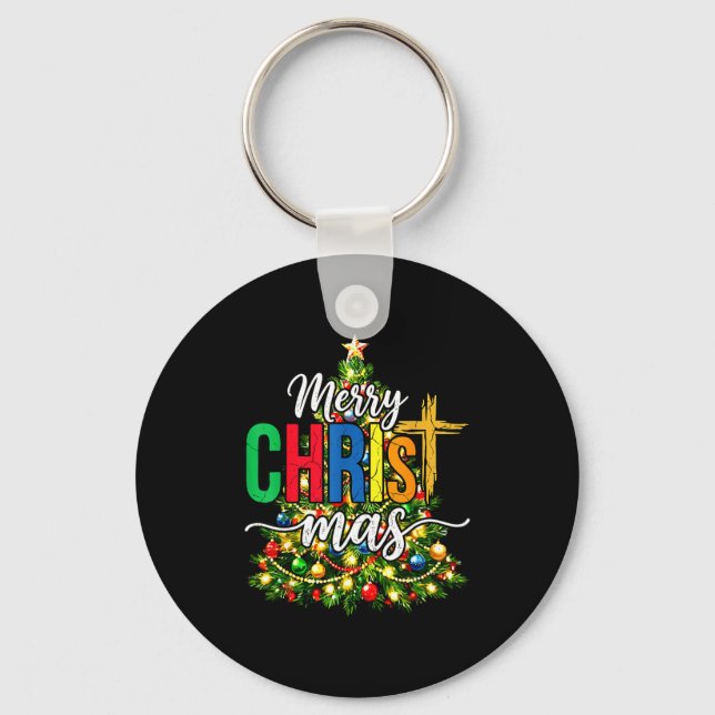 Merry Christmas Tree Christian Xmas  Key Ring (Front)
