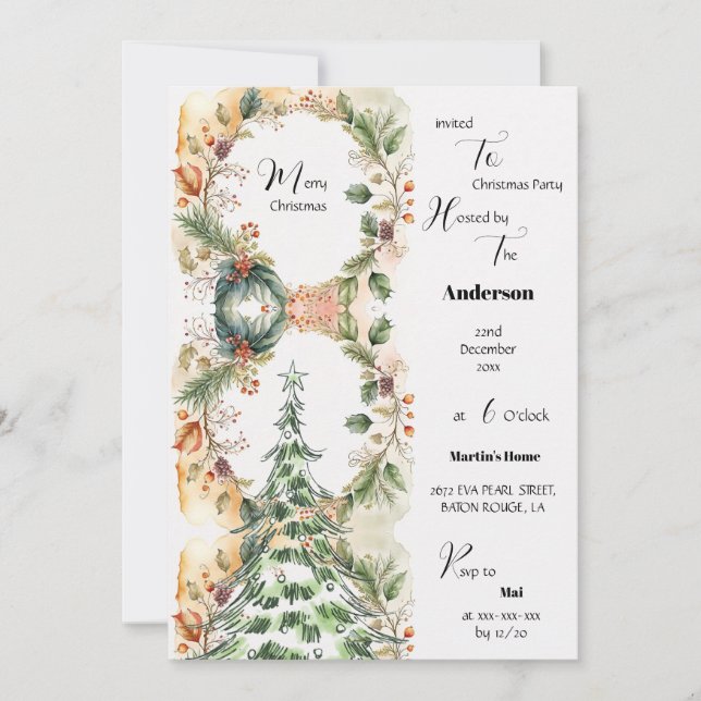 Merry Christmas Tree Classic Floral Party Invitation (Front)