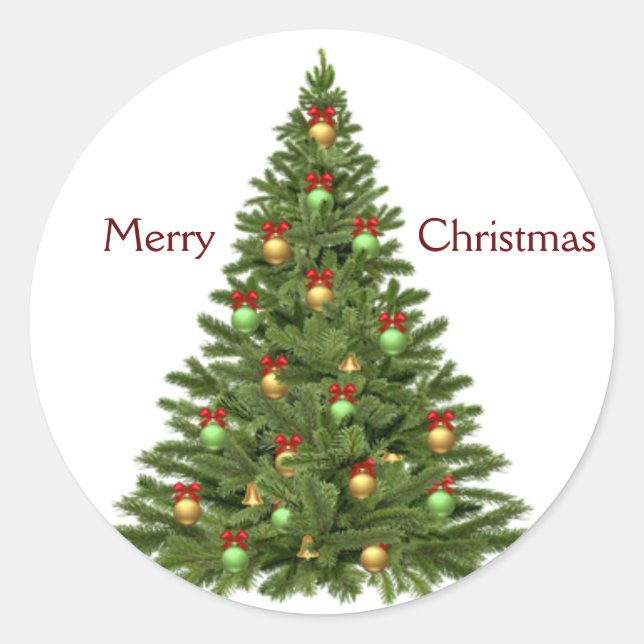 Merry Christmas Tree Classic Round Sticker (Front)