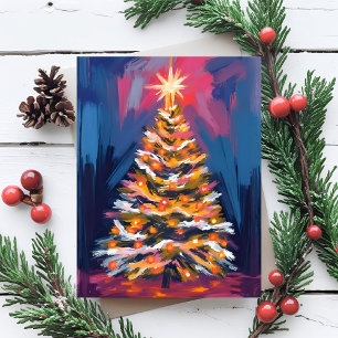 Merry Christmas Tree Colourful Watercolor Holiday Postcard