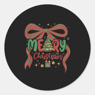 Merry Christmas Tree Coquette Bow Merry And Bright Classic Round Sticker