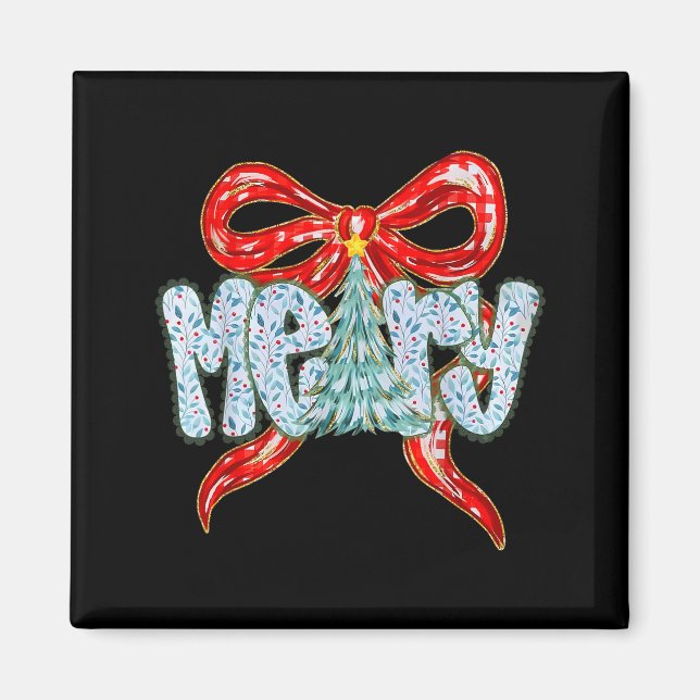 Merry Christmas Tree Coquette Bow Xmas Holiday Wom Magnet (Front)