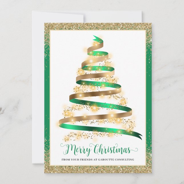 Merry Christmas Tree Corporate Business Logo Holiday Card (Front)