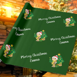 Merry Christmas Tree Custom Name Personalised Wrapping Paper