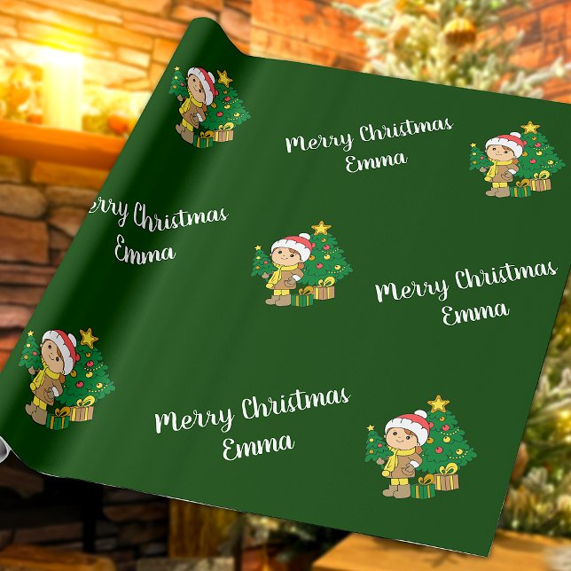 Merry Christmas Tree Custom Name Personalised Wrapping Paper (Creator Uploaded)