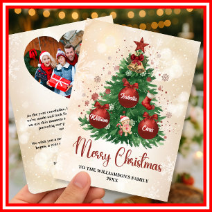 Merry Christmas Tree Custom PHOTO Family Name Holiday Card
