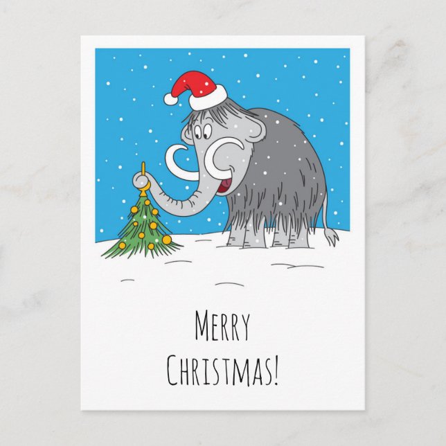 Merry Christmas Tree Cute Mammoth Santa Hat Holiday Postcard (Front)