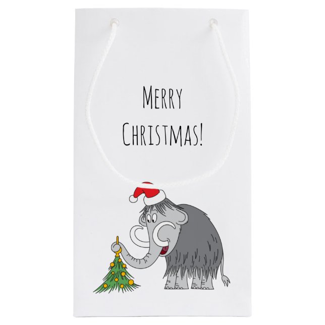 Merry Christmas Tree Cute Mammoth Santa Hat Small  Small Gift Bag (Back)