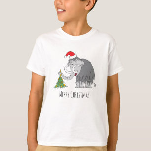 Merry Christmas Tree Cute Mammoth Santa Hat T-Shirt