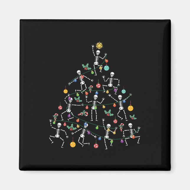 Merry Christmas Tree Dancing Skeleton Funny Hallow Magnet (Front)