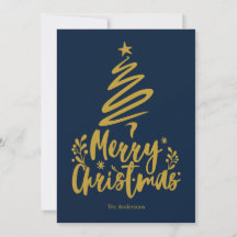Merry Christmas Tree Dark Blue Christmas Card