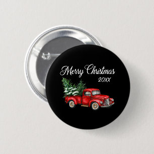 Merry Christmas Tree Date Vintage Red Truck Black 6 Cm Round Badge