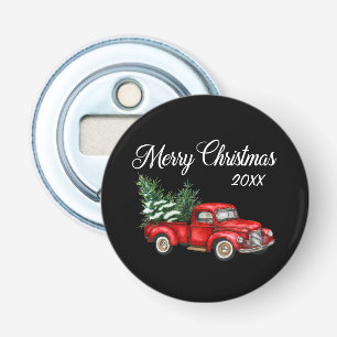 Merry Christmas Tree Date Vintage Red Truck Black Bottle Opener