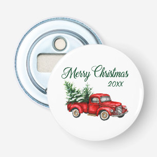 Merry Christmas Tree Date Vintage Red Truck Bottle Opener