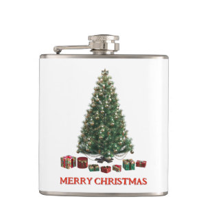 Merry Christmas. Tree (design 1) with gifts Hip Flask