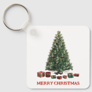 Merry Christmas. Tree (design 1) with gifts Key Ring