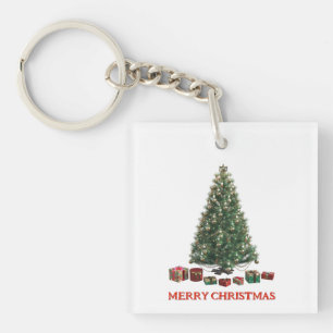Merry Christmas. Tree (design 1) with gifts Key Ring