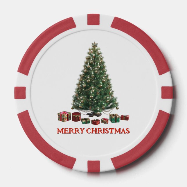 Merry Christmas. Tree (design 1) with gifts Poker Chips (Front)
