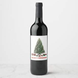 Merry Christmas. Tree (design 1) with gifts Wine Label