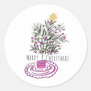 Merry Christmas Tree Doodle Art Classic Round Sticker