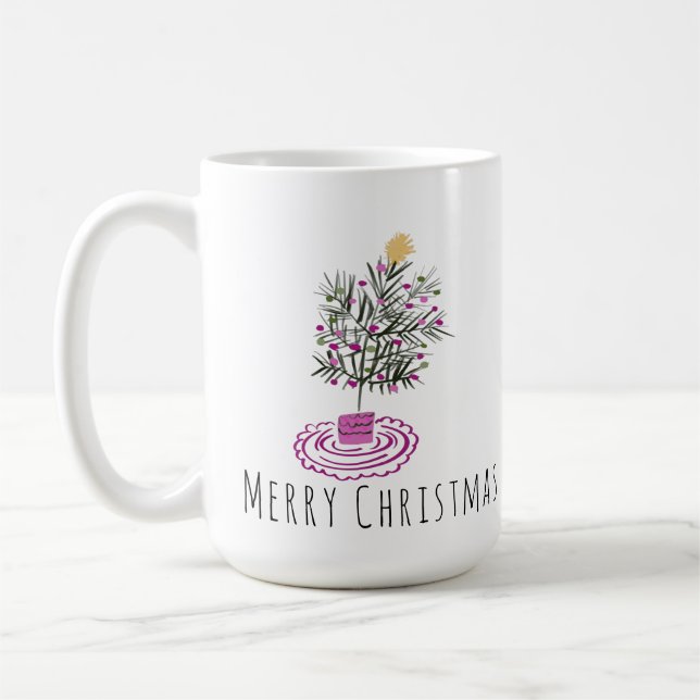 Merry Christmas Tree Doodle Art  Coffee Mug (Left)