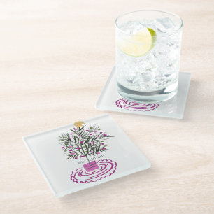 Merry Christmas Tree Doodle Art Glass Coaster