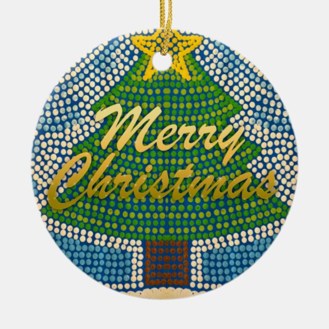 Merry Christmas Tree - Dot Designs by Gina Ceramic Ornament (Front)