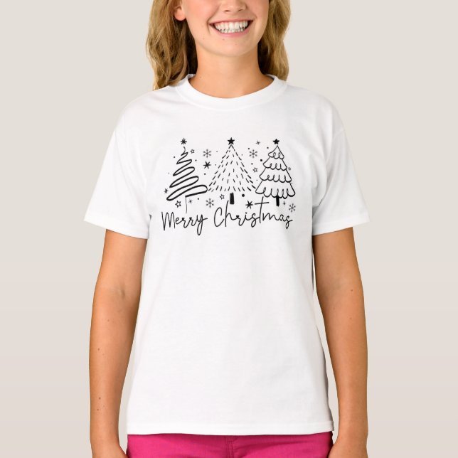 Merry Christmas Tree  Drawn T Shirt  (Front)
