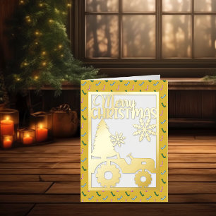 Merry Christmas Tree Farm Faux Papercut Gold Foil Holiday Card