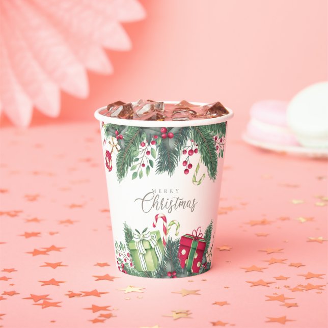 Merry Christmas Tree Festive Holiday Gift Design Paper Cups (Insitu)