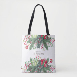 Merry Christmas Tree Festive Holiday Gift Design Tote Bag