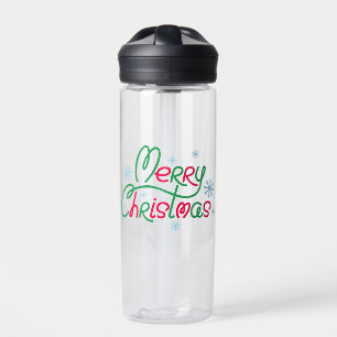 Merry Christmas Tree Festive Holiday Gift Design Water Bottle