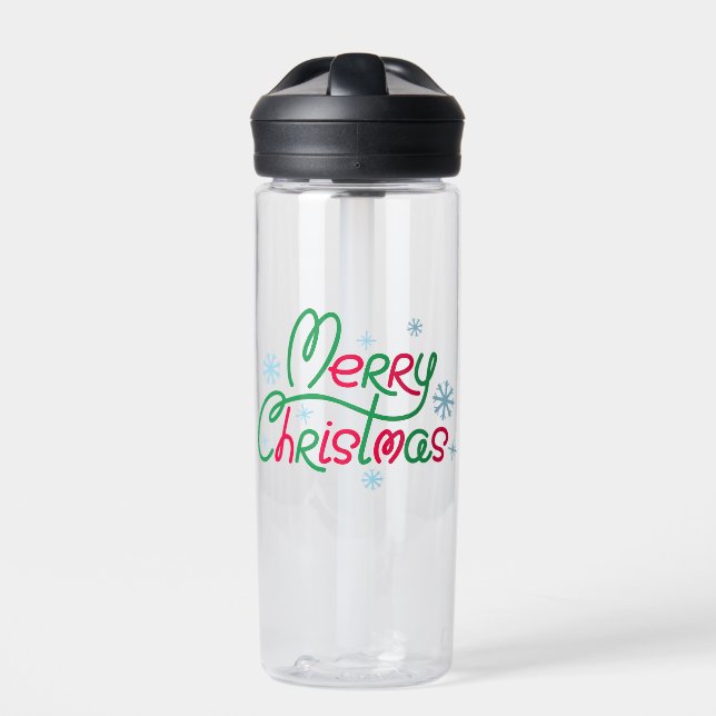 Merry Christmas Tree Festive Holiday Gift Design Water Bottle (Front)