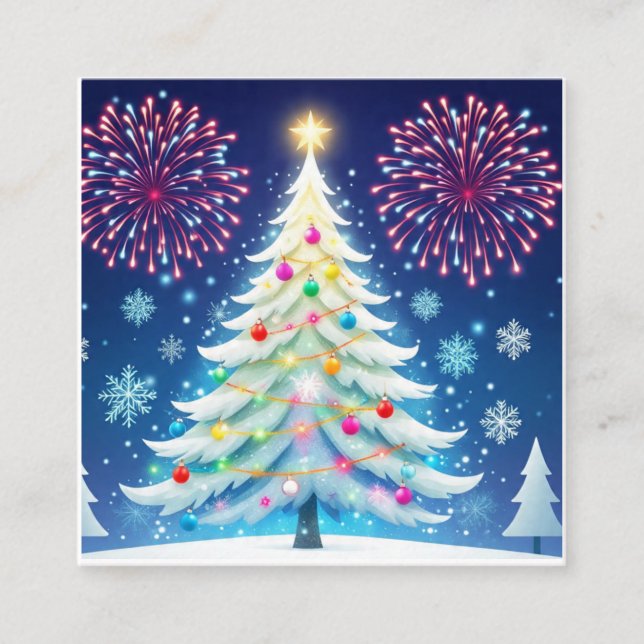 Merry Christmas Tree Festive Wall Art – Seasonal D Square Business Card (Front)