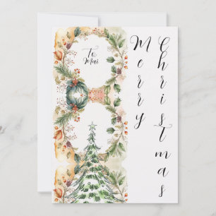 Merry Christmas Tree Floral Holiday Greeting Card