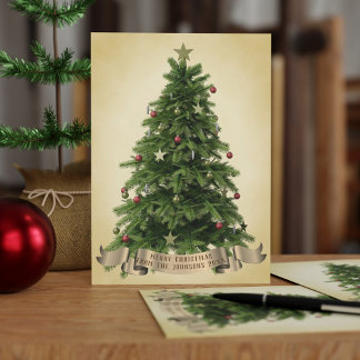 Merry Christmas Tree From Family Name Holiday Card