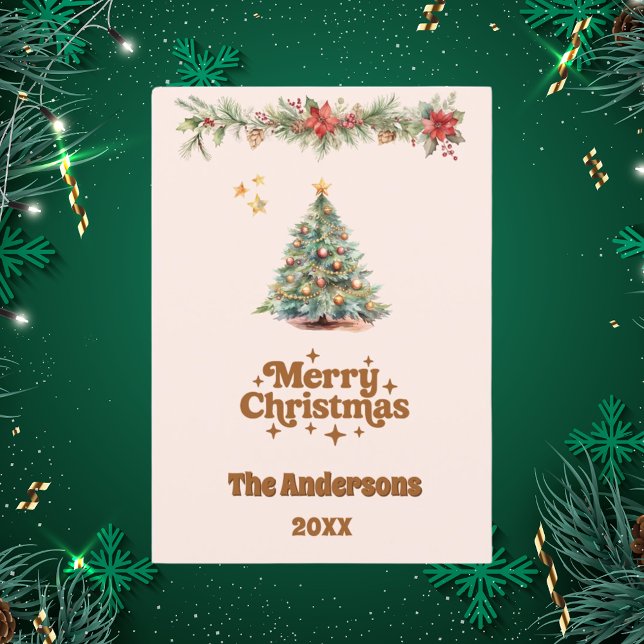 Merry Christmas tree garland cream beige card (Creator Uploaded)