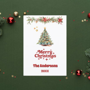 Merry Christmas tree garland photo year in review Holiday Card